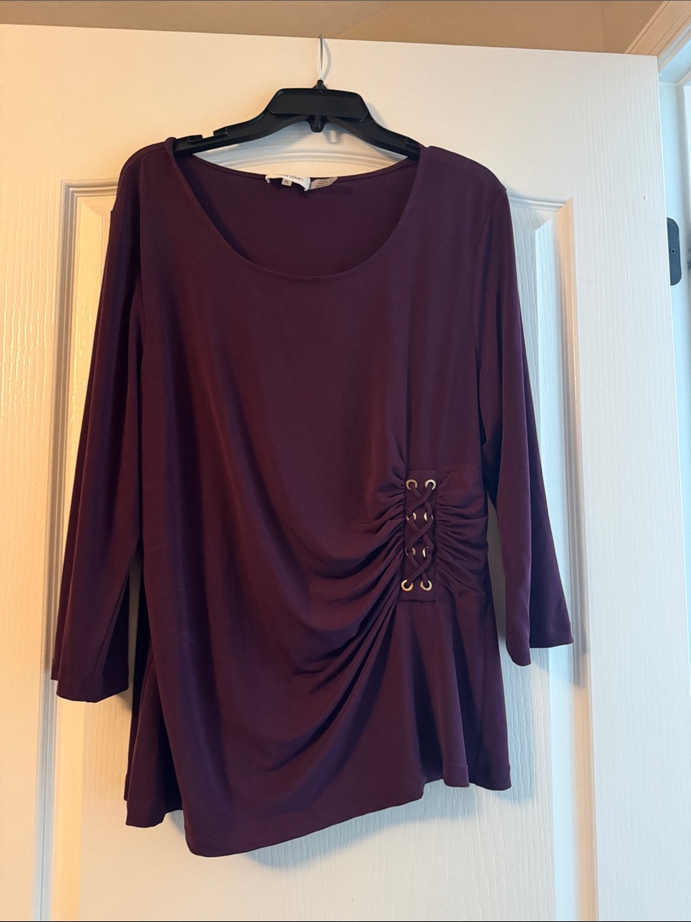 Calvin Klein 3/4 Long-Sleeve Scoop Neck Top with Side Detail